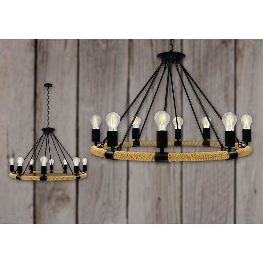 Lámpara colgante con cadena ROPE ARTHUR 8xE27/20W/230V