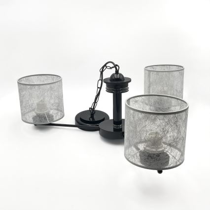 Lámpara colgante con cadena ROSA 3xE27/60W/230V negra/gris