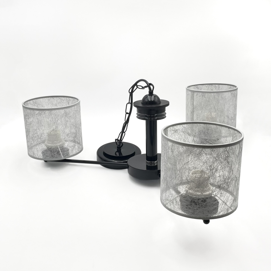 Lámpara colgante con cadena ROSA 3xE27/60W/230V negra/gris