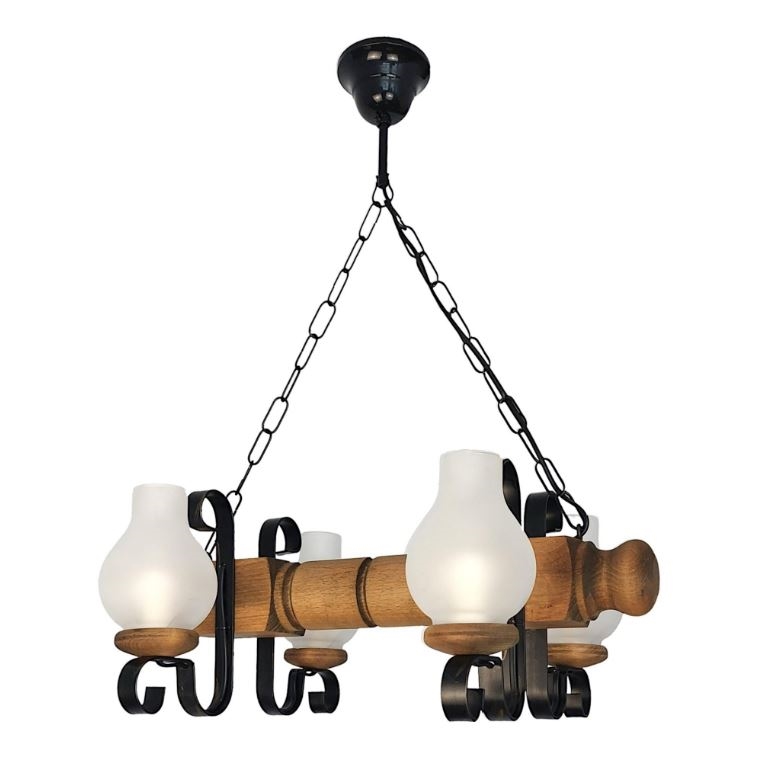 Lámpara colgante con cadena RUSTIC 4xE14/40W/230V haya