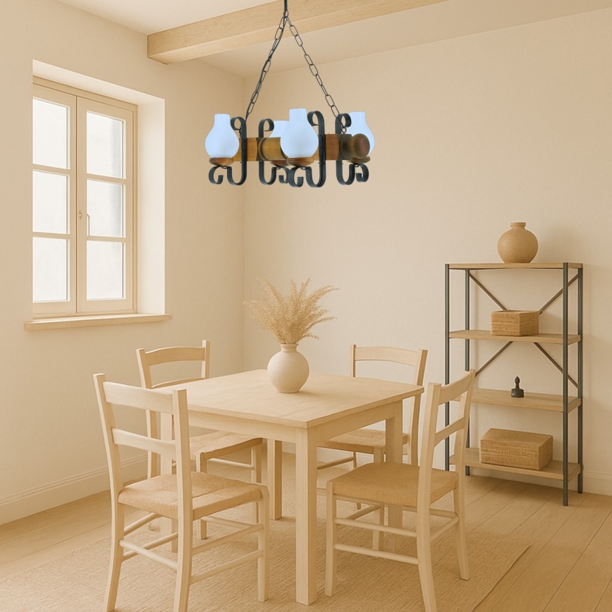 Lámpara colgante con cadena RUSTIC 4xE14/40W/230V haya