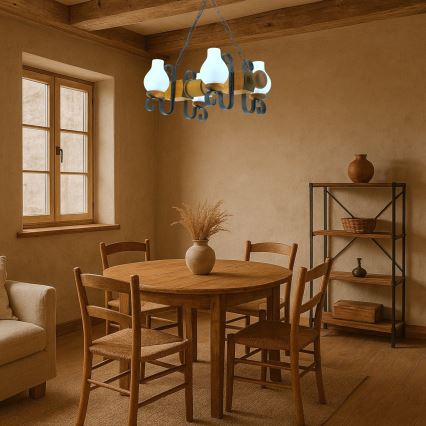 Lámpara colgante con cadena RUSTIC 4xE14/40W/230V haya