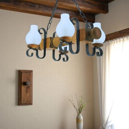Lámpara colgante con cadena RUSTIC 4xE14/40W/230V haya