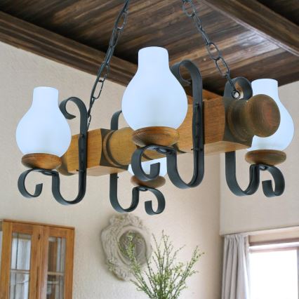 Lámpara colgante con cadena RUSTIC 4xE14/40W/230V haya