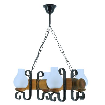 Lámpara colgante con cadena RUSTIC 4xE14/40W/230V haya