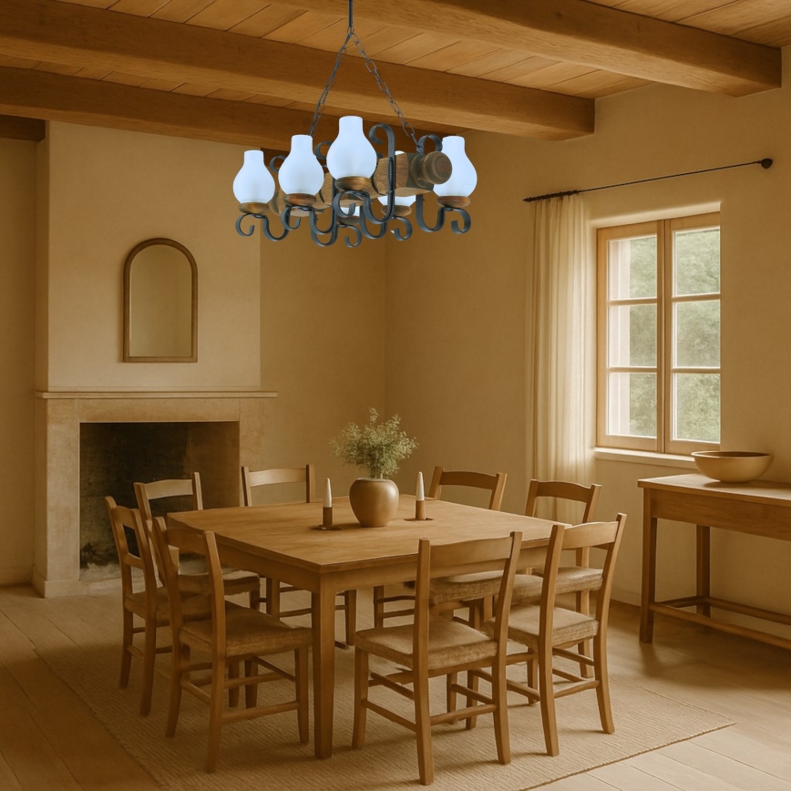 Lámpara colgante con cadena RUSTIC 6xE14/40W/230V haya