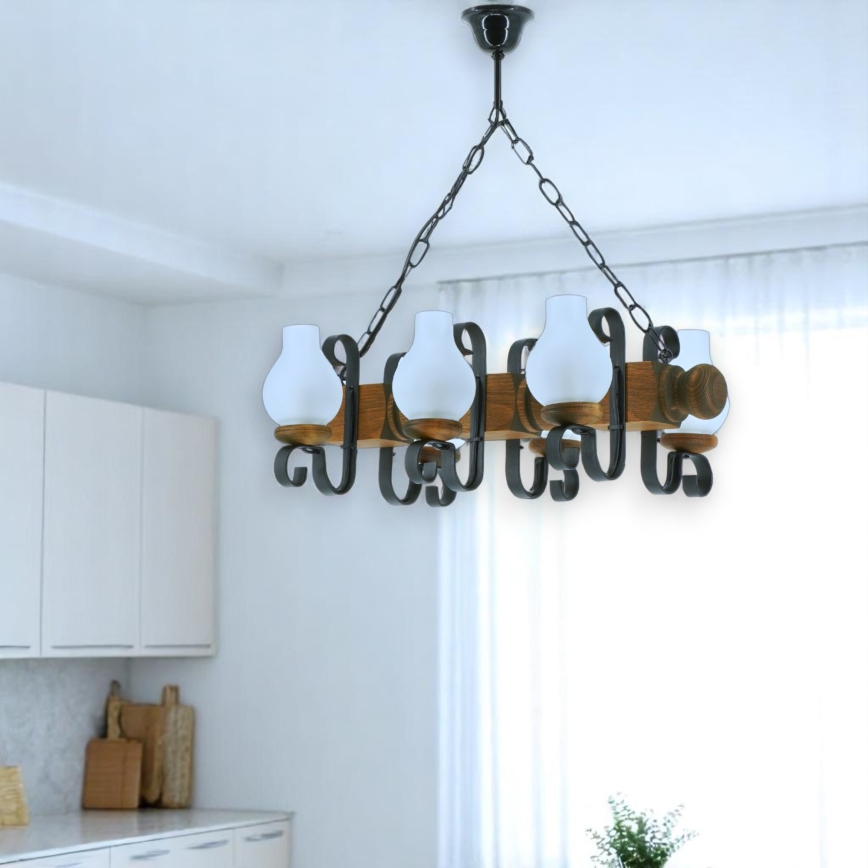 Lámpara colgante con cadena RUSTIC 6xE14/40W/230V haya