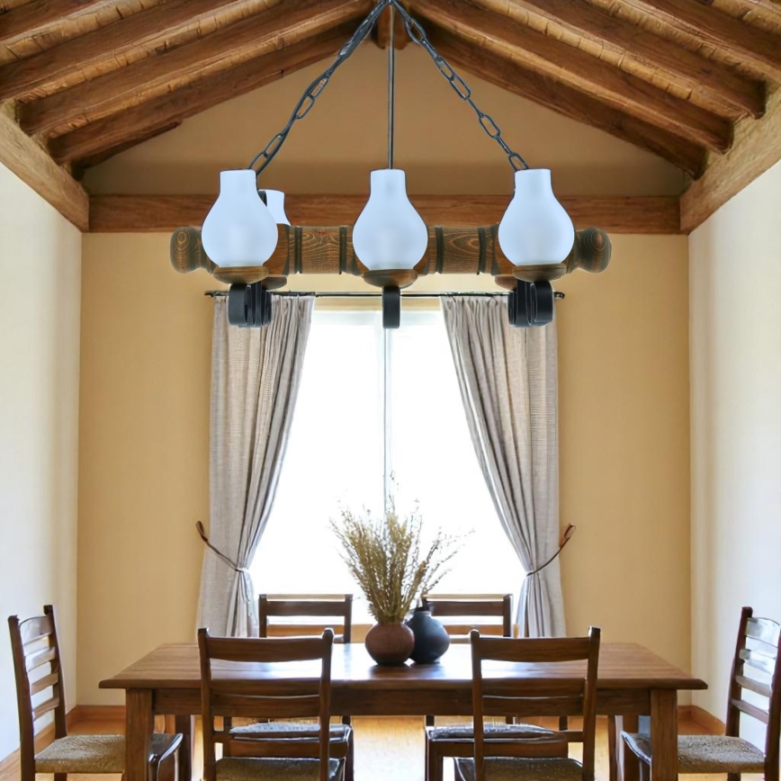 Lámpara colgante con cadena RUSTIC 6xE14/40W/230V haya