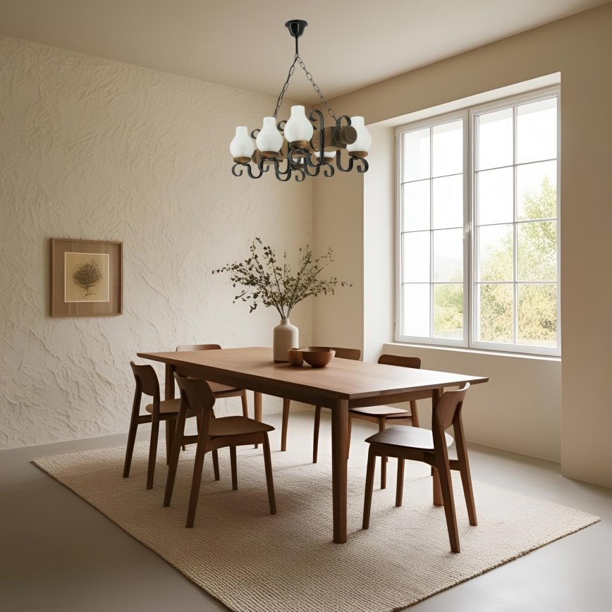 Lámpara colgante con cadena RUSTIC 6xE14/40W/230V haya