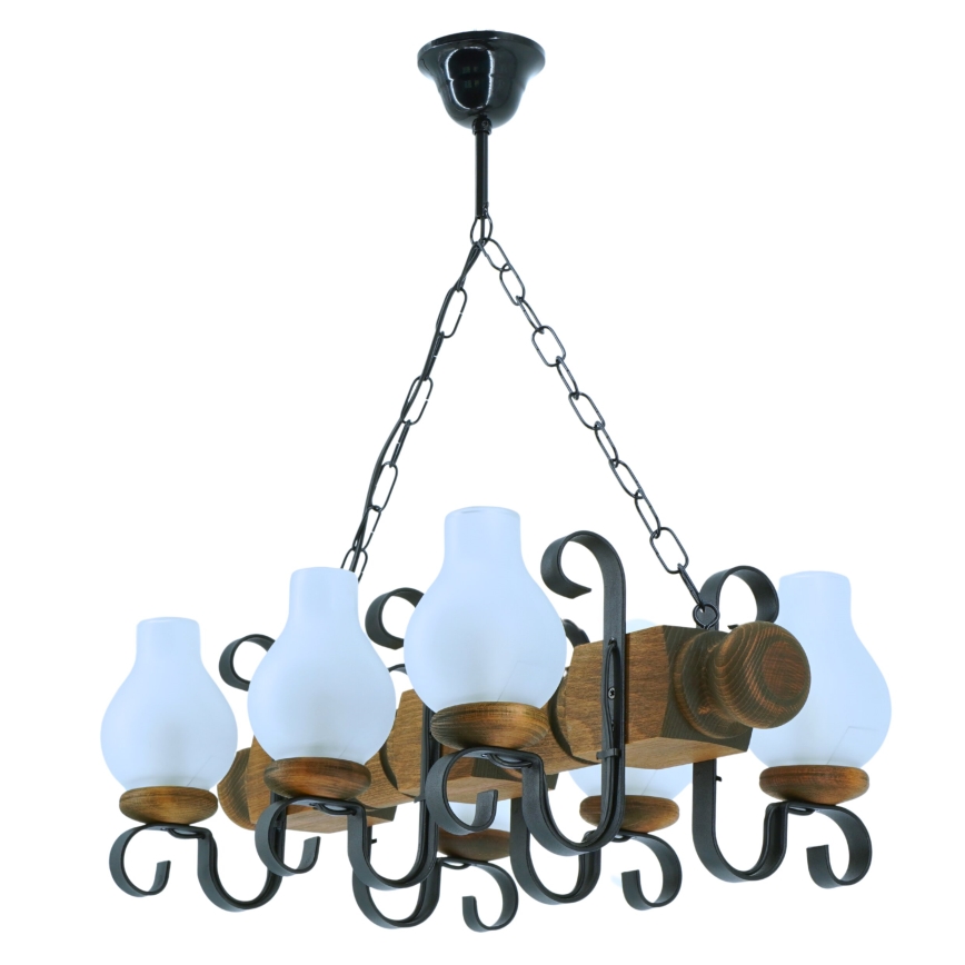 Lámpara colgante con cadena RUSTIC 6xE14/40W/230V haya