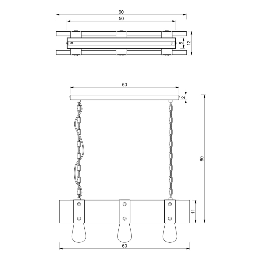 Lámpara colgante con cadena SODER 3xE27/60W/230V