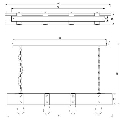 Lámpara colgante con cadena SODER 4xE27/60W/230V