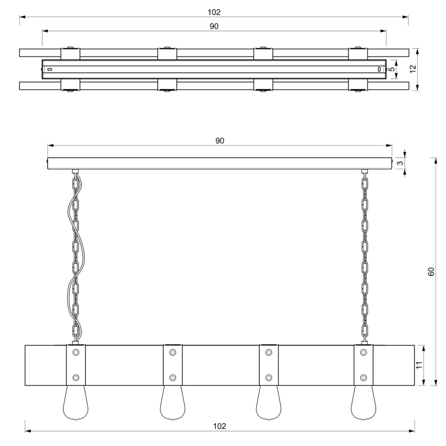 Lámpara colgante con cadena SODER 4xE27/60W/230V
