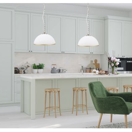 Lámpara colgante con cadena SUGAR 1xE27/60W/230V blanco/dorado