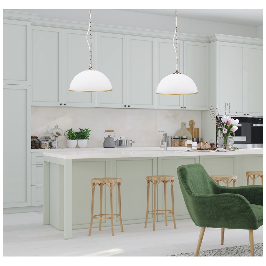 Lámpara colgante con cadena SUGAR 1xE27/60W/230V blanco/dorado