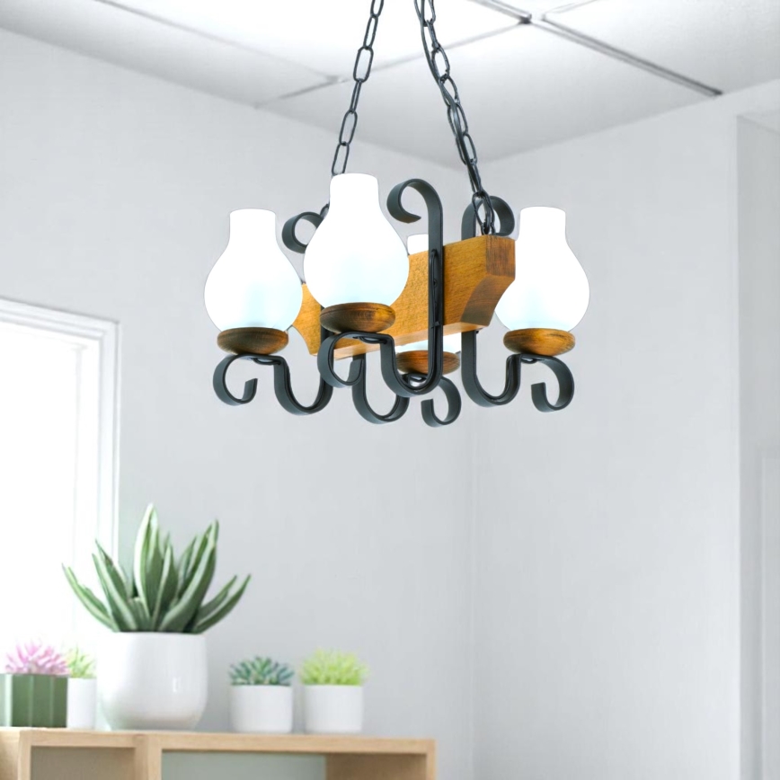 Lámpara colgante con cadena VELA 4xE14/40W/230V haya