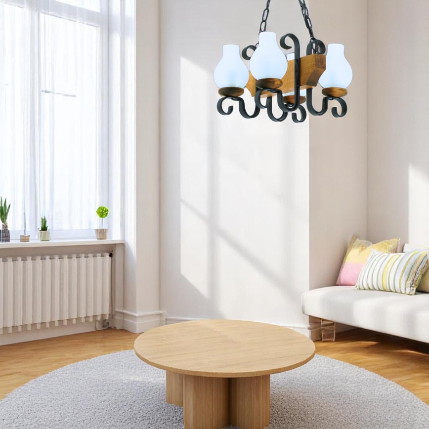 Lámpara colgante con cadena VELA 4xE14/40W/230V haya