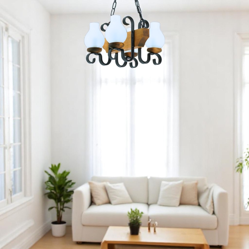 Lámpara colgante con cadena VELA 4xE14/40W/230V haya