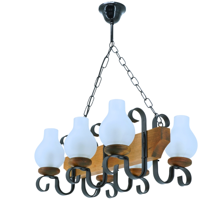 Lámpara colgante con cadena VELA 6xE14/40W/230V haya
