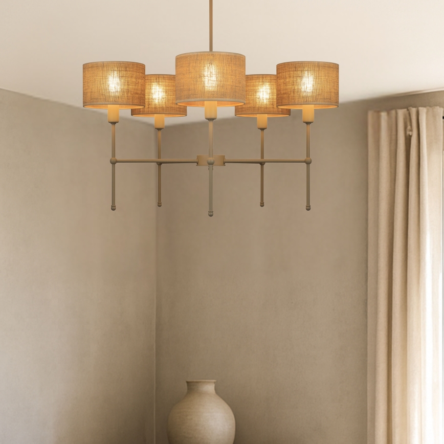 Lámpara colgante con varilla MADELA 5xE14/40W/230V yute/beige