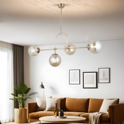 Lámpara colgante con varilla POLINO 4xE27/40W/230V dorada