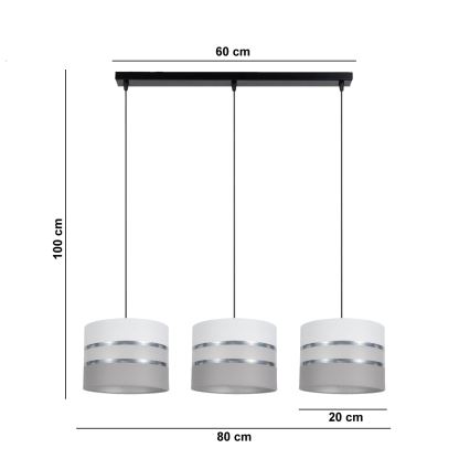 Lámpara colgante CORAL 3xE27/60W/230V blanco/gris