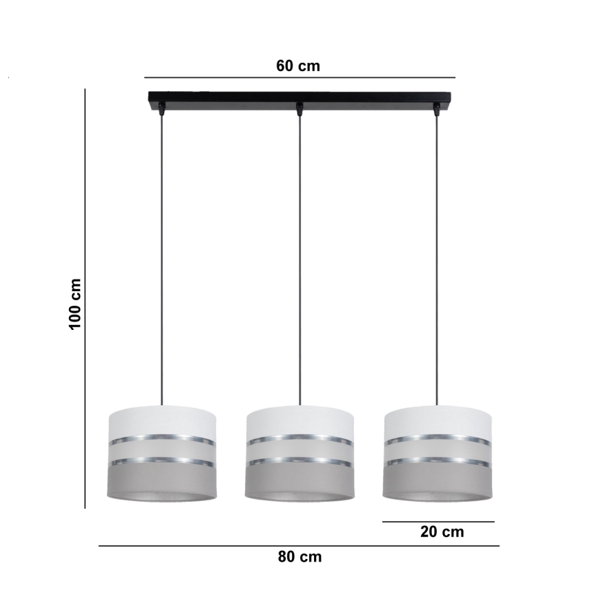 Lámpara colgante CORAL 3xE27/60W/230V blanco/gris