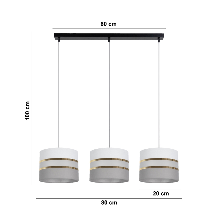 Lámpara colgante CORAL 3xE27/60W/230V blanco/gris