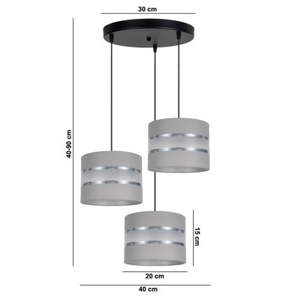 Lámpara colgante CORAL 3xE27/60W/230V gris