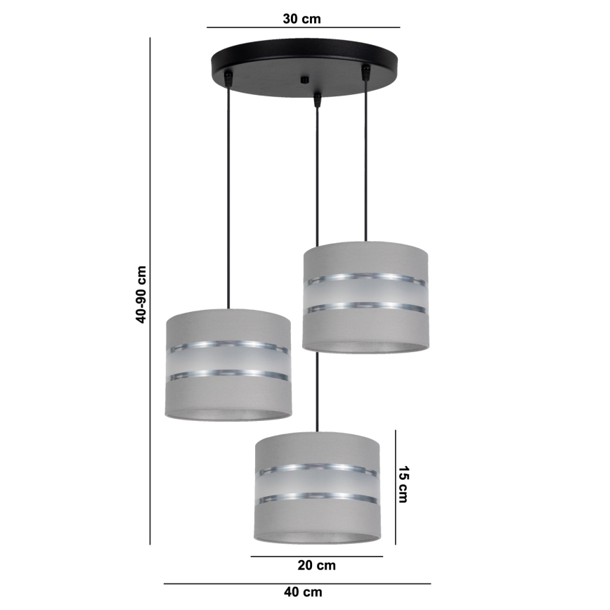 Lámpara colgante CORAL 3xE27/60W/230V gris