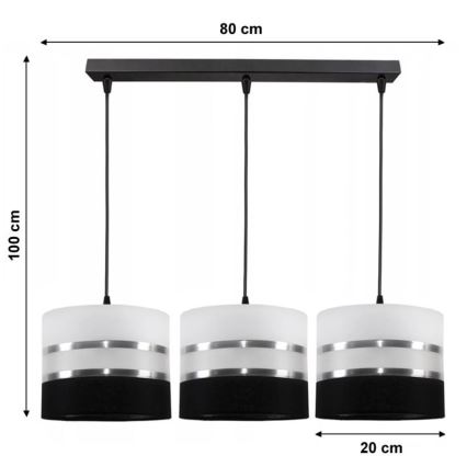 Lámpara colgante CORAL 3xE27/60W/230V negro-blanco