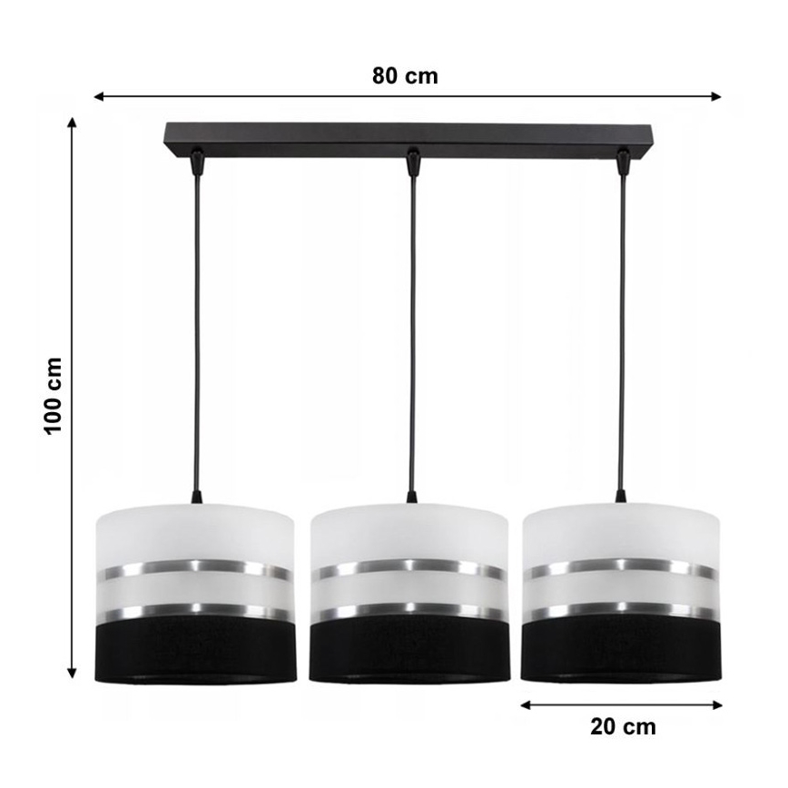 Lámpara colgante CORAL 3xE27/60W/230V negro-blanco