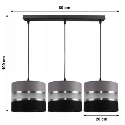 Lámpara colgante CORAL 3xE27/60W/230V negro-gris