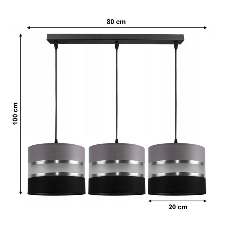 Lámpara colgante CORAL 3xE27/60W/230V negro-gris