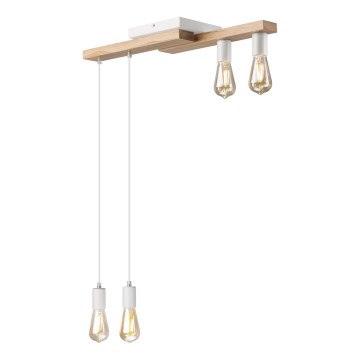 Lámpara colgante CORTINA 4xE27/15W/230V blanco/roble