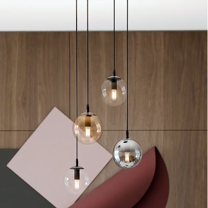 Lámpara colgante COSMO 4xE14/10W/230V diá. 40 cm negro/gris/beige/transparente