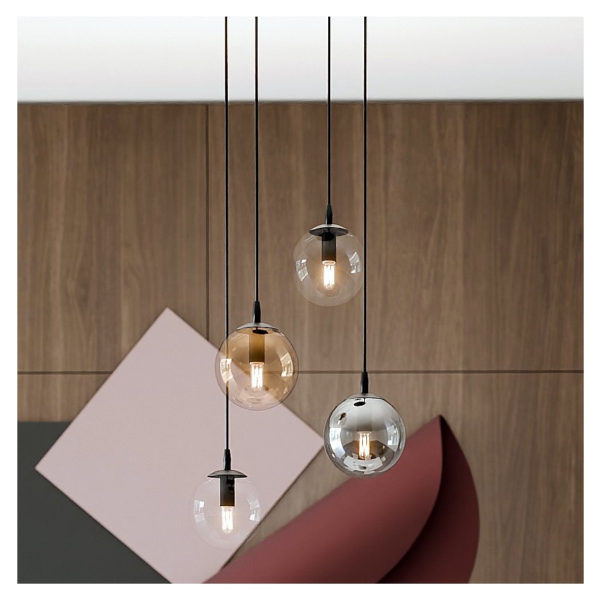 Lámpara colgante COSMO 4xE14/10W/230V diá. 40 cm negro/gris/beige/transparente