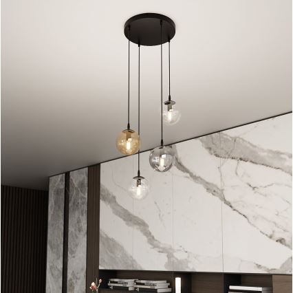 Lámpara colgante COSMO 4xE14/10W/230V diá. 40 cm negro/gris/beige/transparente