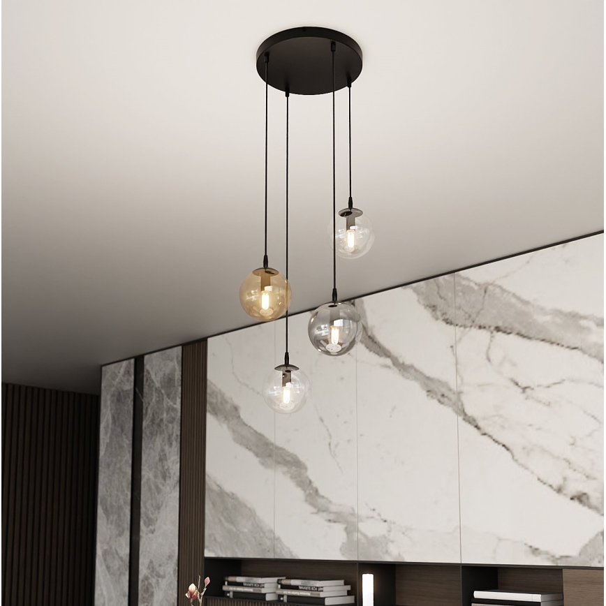 Lámpara colgante COSMO 4xE14/10W/230V diá. 40 cm negro/gris/beige/transparente