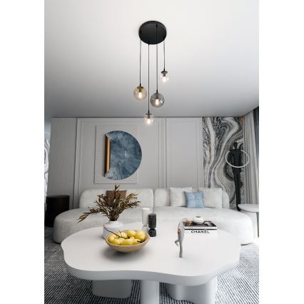 Lámpara colgante COSMO 4xE14/10W/230V diá. 40 cm negro/gris/beige/transparente