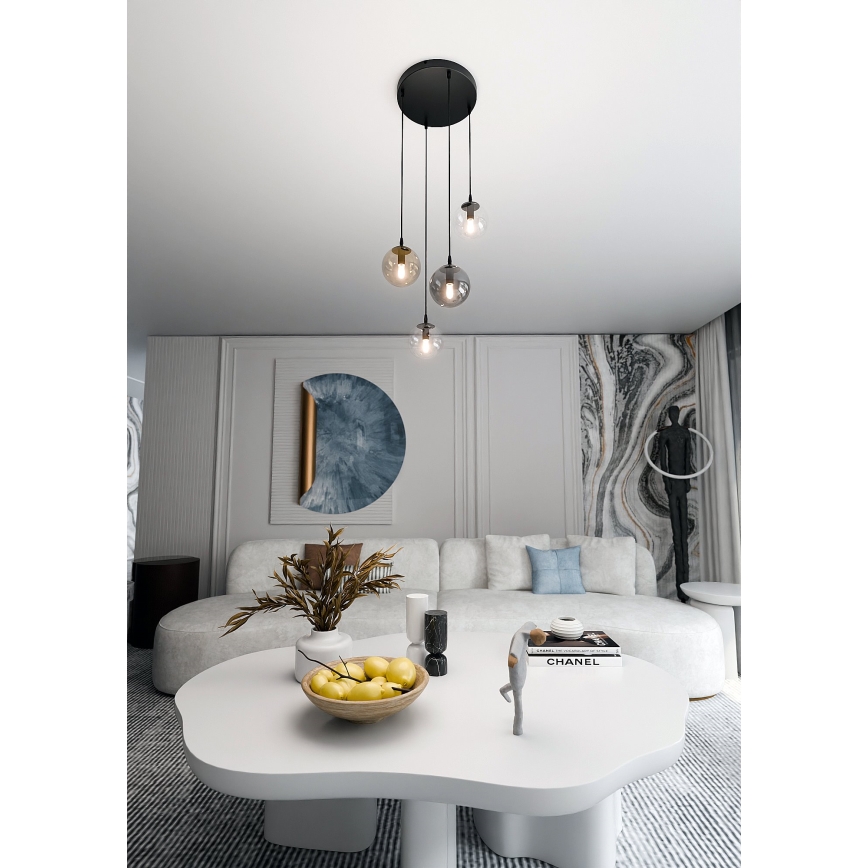 Lámpara colgante COSMO 4xE14/10W/230V diá. 40 cm negro/gris/beige/transparente