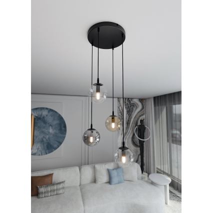 Lámpara colgante COSMO 4xE14/10W/230V diá. 40 cm negro/gris/beige/transparente