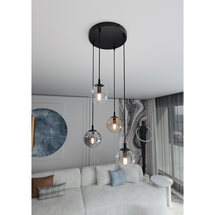 Lámpara colgante COSMO 4xE14/10W/230V diá. 40 cm negro/gris/beige/transparente