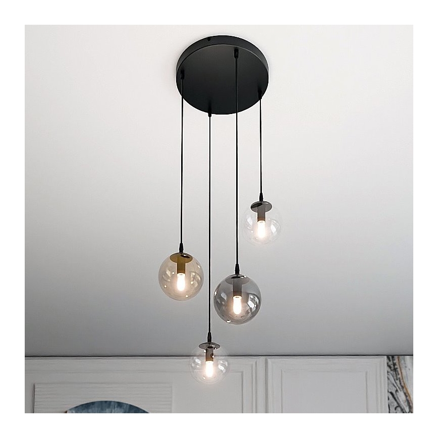 Lámpara colgante COSMO 4xE14/10W/230V diá. 40 cm negro/gris/beige/transparente