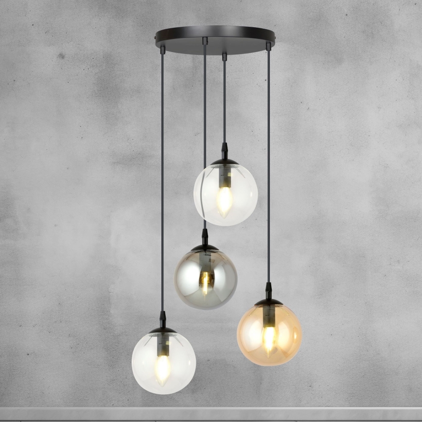 Lámpara colgante COSMO 4xE14/10W/230V diá. 40 cm negro/gris/beige/transparente