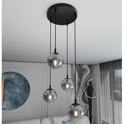 Lámpara colgante COSMO 4xE14/10W/230V diá. 40 cm negro/gris