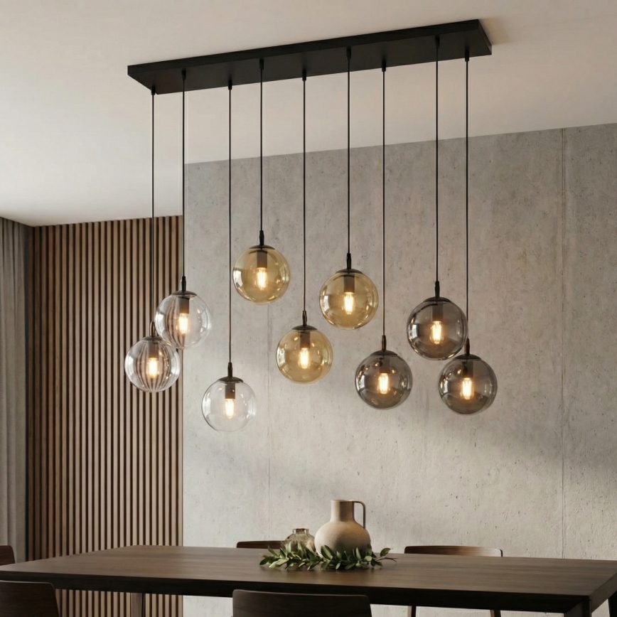 Lámpara colgante COSMO 9xE14/10W/230V negro/gris/beige/transparente