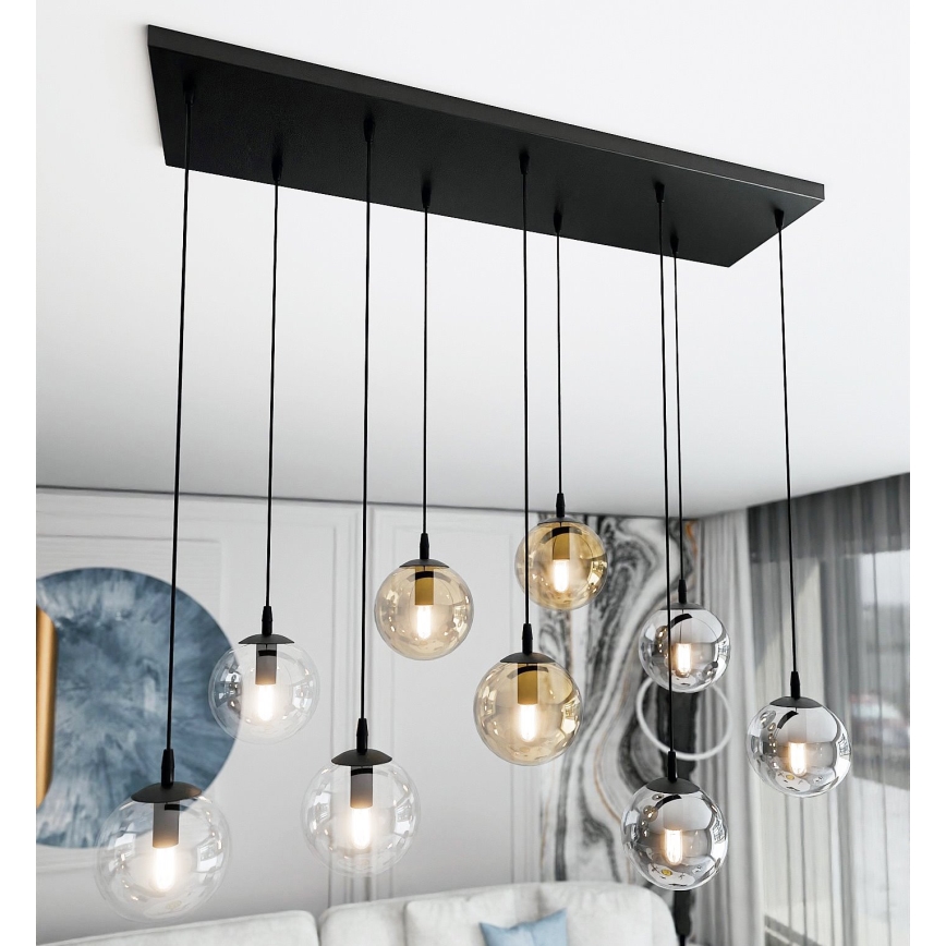 Lámpara colgante COSMO 9xE14/10W/230V negro/gris/beige/transparente