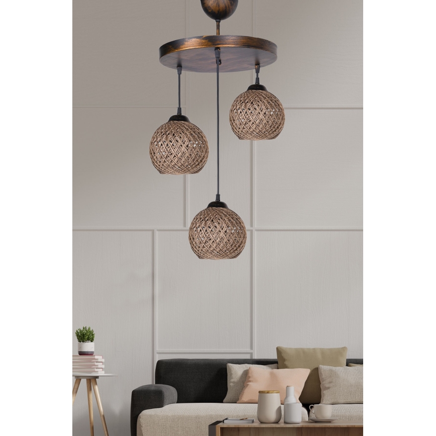 Lámpara colgante CRAYON 3xE27/60W/230V beige