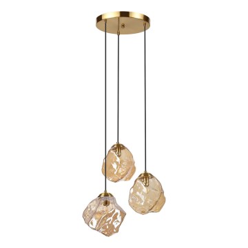 Lámpara colgante CRISTAL con cable 3xE14/15W/230V latón/beige ahumado